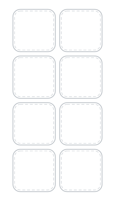 Blank 4×7 cut guide: 1.5 in rounded squares, 8 outlines
