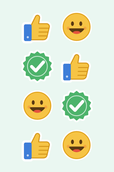 Thumbs-up & smiles in 4×6: A thumbs-up, a big smiley face and a green check badge.