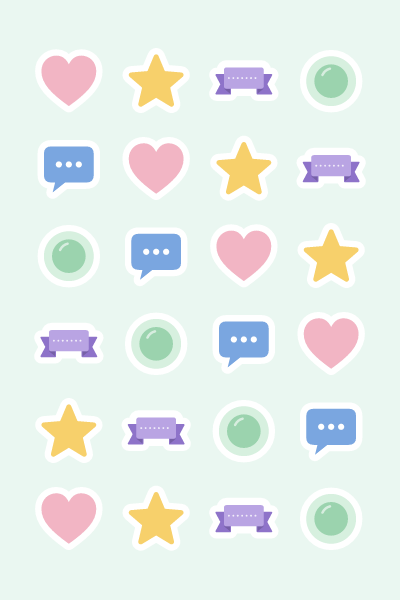 Habit markers in 4×6: Hearts, stars, blank banners, dots and speech bubbles.