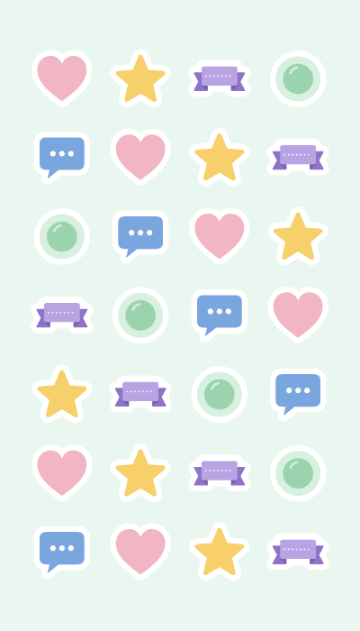 Habit markers in 4×7: Hearts, stars, blank banners, dots and speech bubbles.